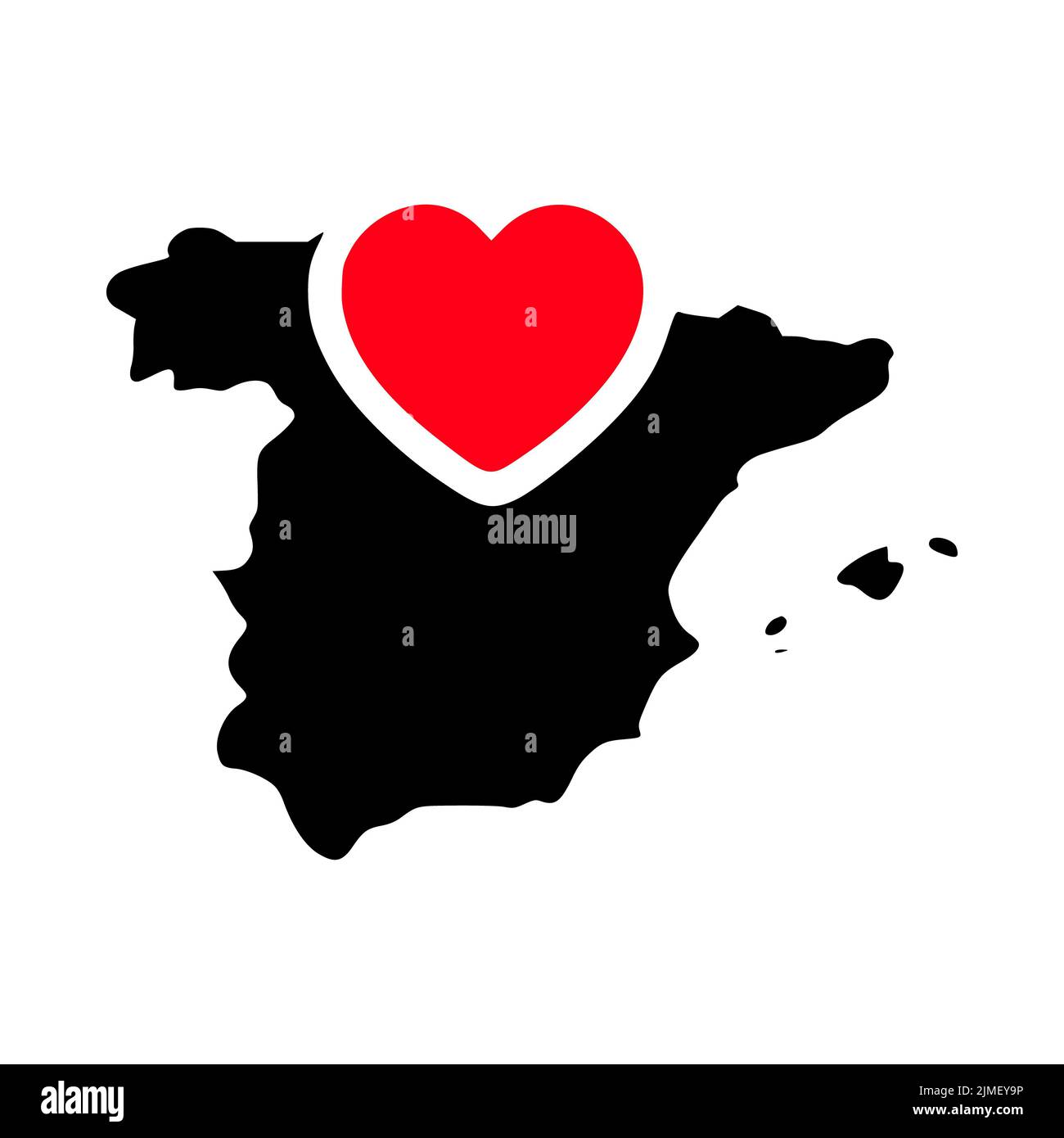 Amo la Spagna, la carta spagnola e il simbolo del cuore glifo icona Foto Stock