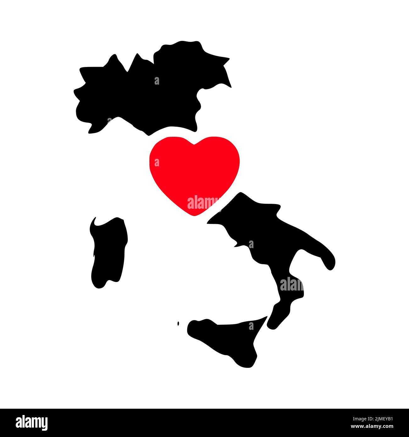 Amo l'Italia, l'Italia mappa e il simbolo del cuore glifo icona Foto Stock