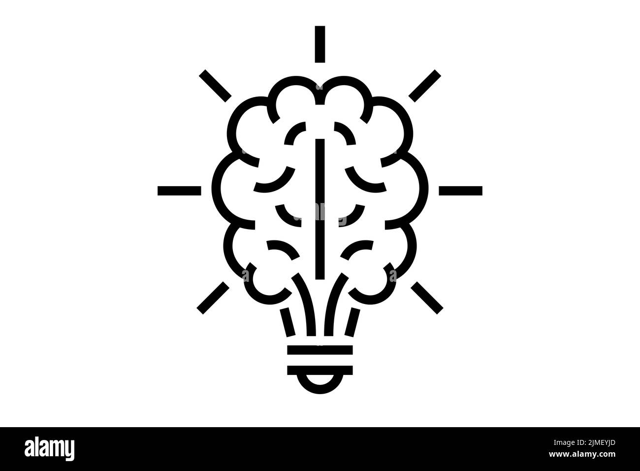 Lampadina a luce cerebrale con raggi icona innovazione lineare. Idea di pensiero creativo delineare il logo della soluzione. Simbolo di ispirazione isolato per l'identità del marchio del business Education. Illustrazione eps vettoriale lampadina Illustrazione Vettoriale