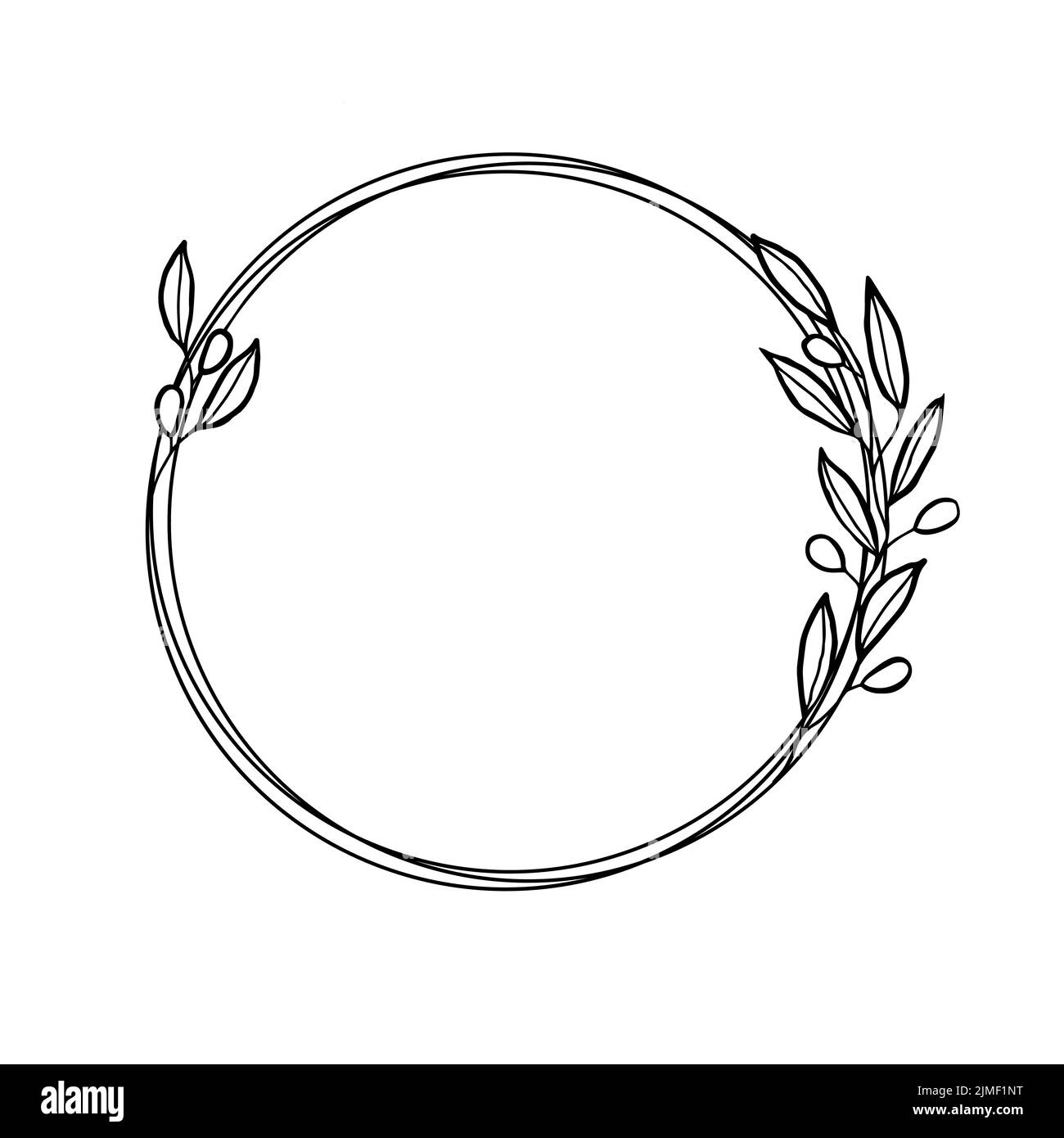 Olive wreath abbozzato Floral frame.Vector modelli per le carte di invito, salvare la data rustico mano disegnata illustrazione Illustrazione Vettoriale