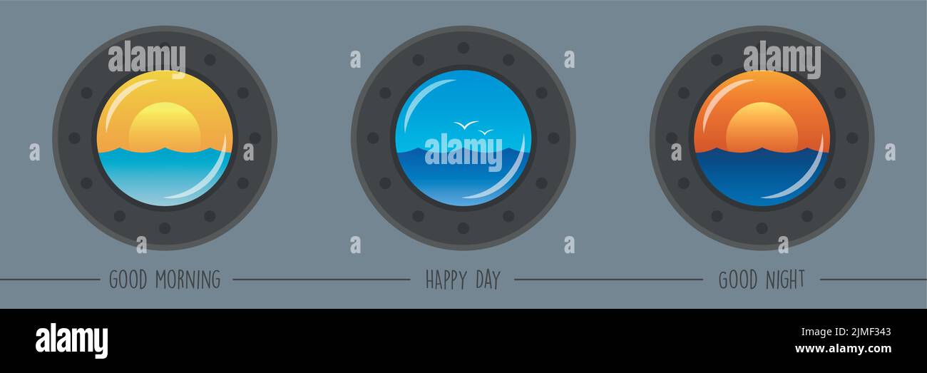 icona porthole con vista mare vacanza marina design Illustrazione Vettoriale