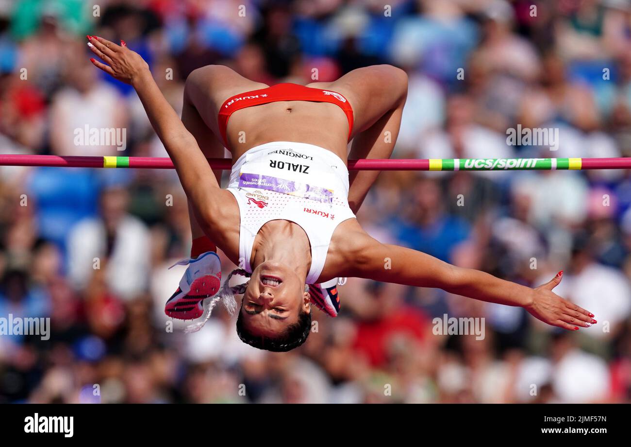 Laura Zialor in Inghilterra durante la finale del salto in alto delle donne all'Alexander Stadium il giorno nove dei Giochi del Commonwealth 2022 a Birmingham. Data foto: Sabato 6 agosto 2022. Foto Stock