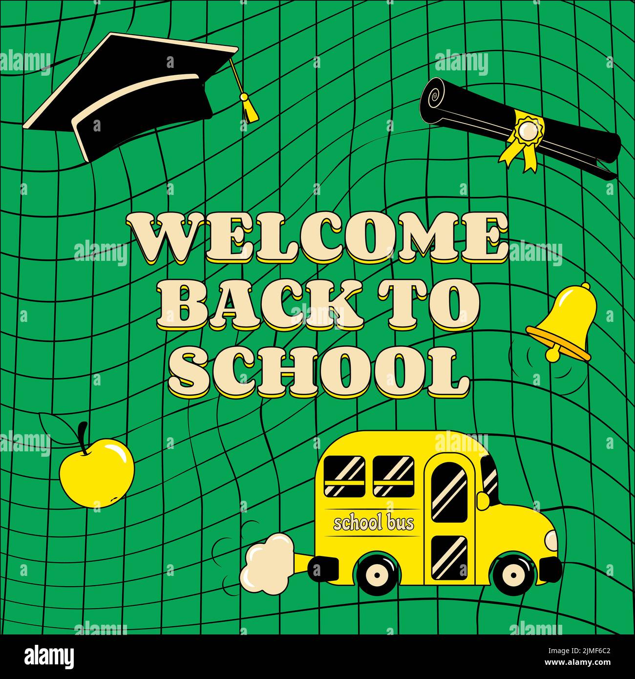 Banner di ritorno a scuola in stile retro Groove Illustrazione Vettoriale
