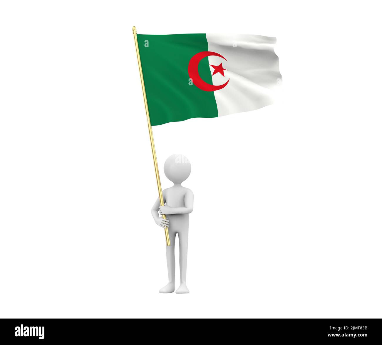 3D Illustrazione di un fumetto che detiene la bandiera nazionale dell'Algeria Foto Stock