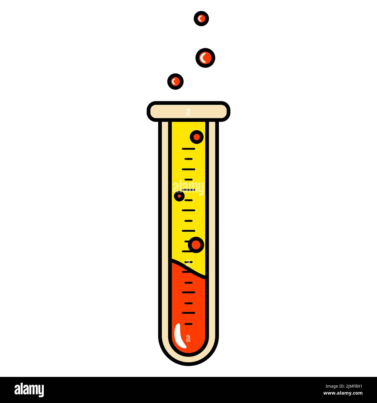 Elemento isolato della provetta chimica su fondo bianco reazione chimica Illustrazione Vettoriale