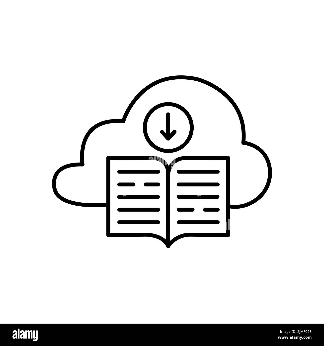 Icona della riga dell'e-book nel cloud. Download del manuale di istruzioni. Tecnologia di e-learning. Concetto di accesso alla libreria online. Negozio di libri elettronici. Scaricare educati Illustrazione Vettoriale