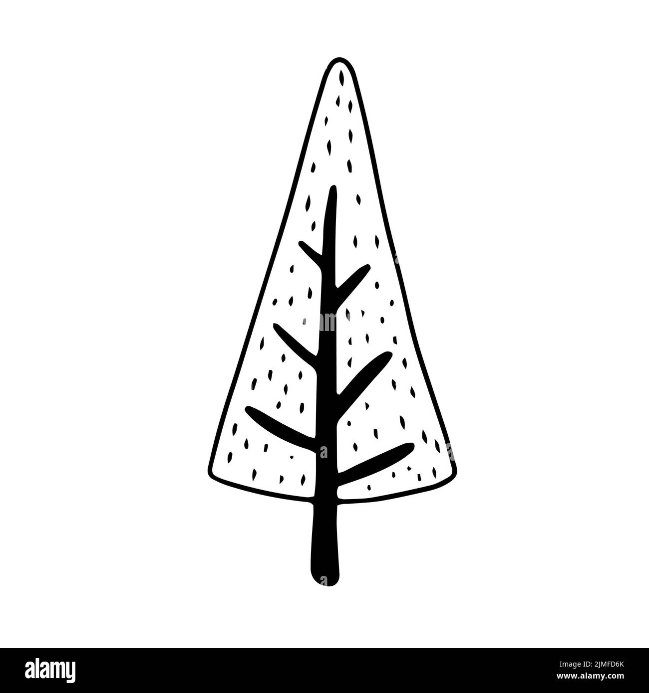 Silhouette di albero ornamentale in stile Doodle Illustrazione Vettoriale