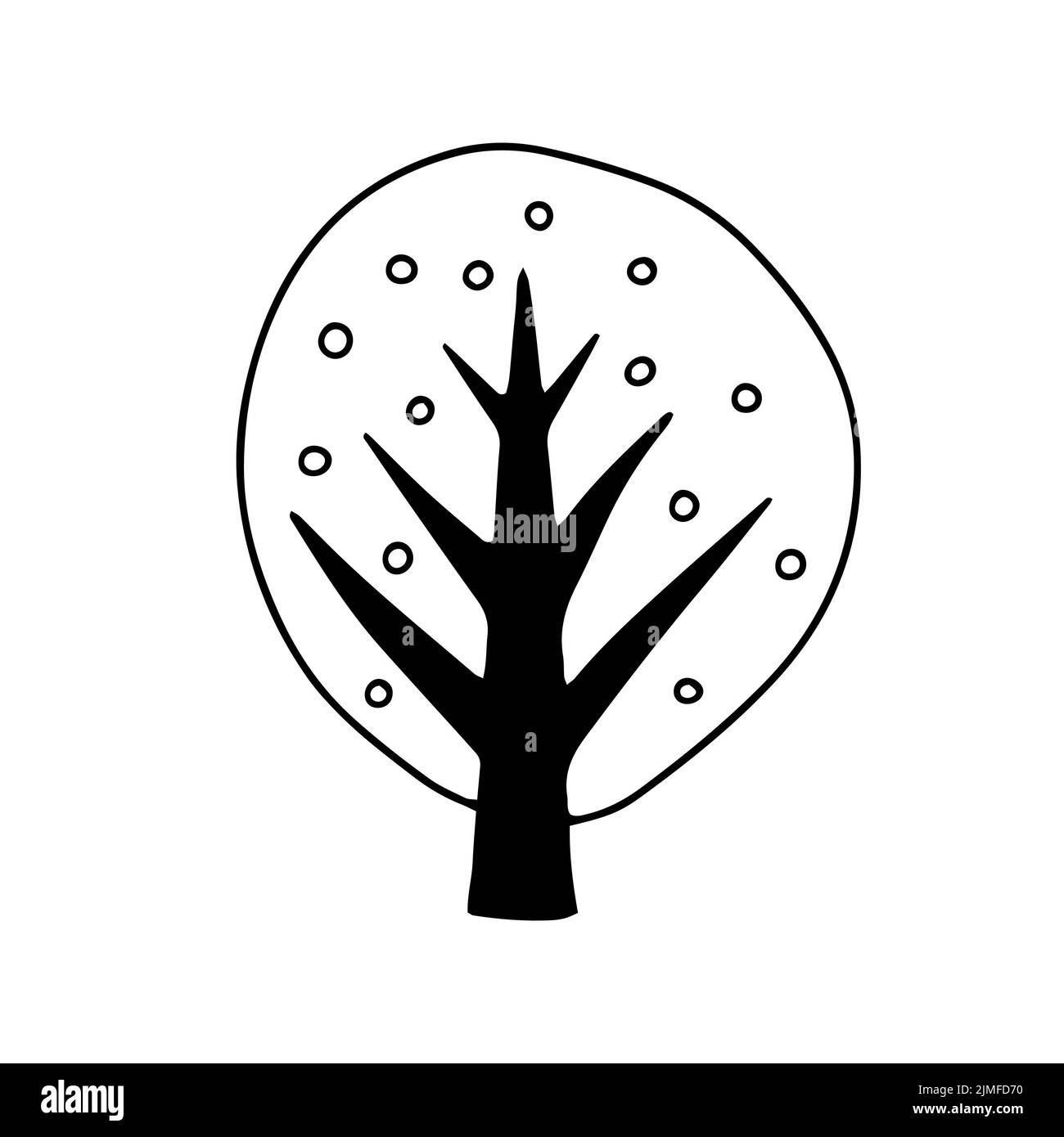 Silhouette di albero ornamentale in stile Doodle Illustrazione Vettoriale