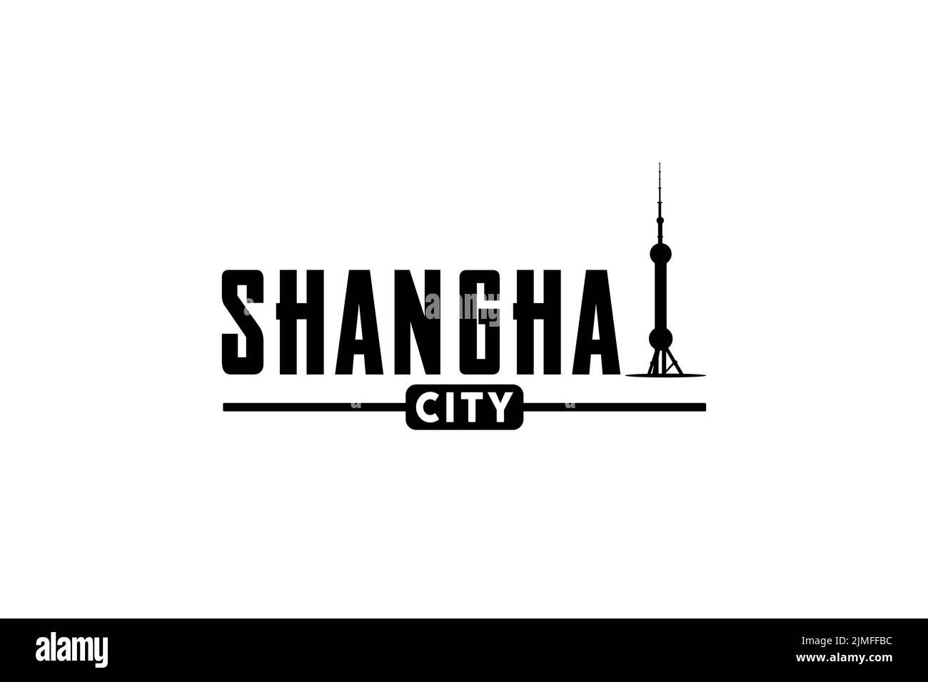 Logo tipografico di Shanghai con Tower Building Vector Illustrazione Vettoriale
