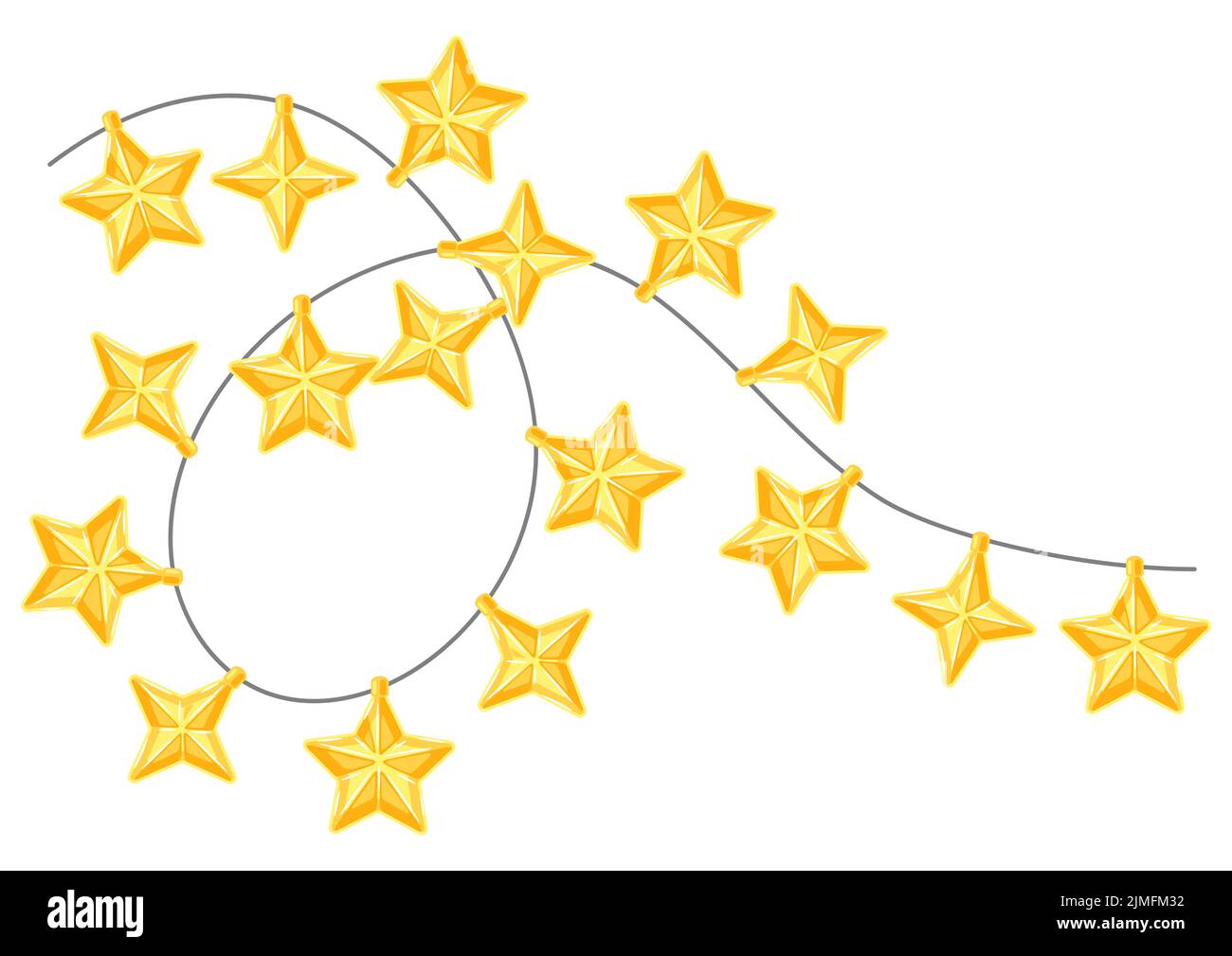 Sfondo con ghirlanda di lampadine a stella. Buon Natale e Felice decorazione di Capodanno. Design per le vacanze. Illustrazione Vettoriale