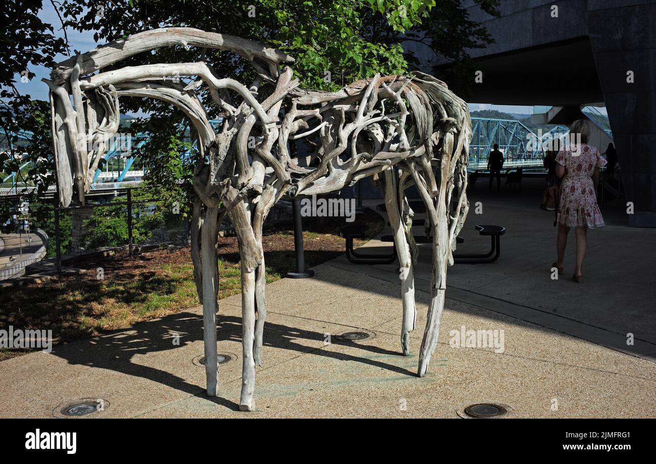 Cavallo costruito di alberi e rami, Hunter Museum of American Art a Chattanooga, Tennessee. Foto Stock