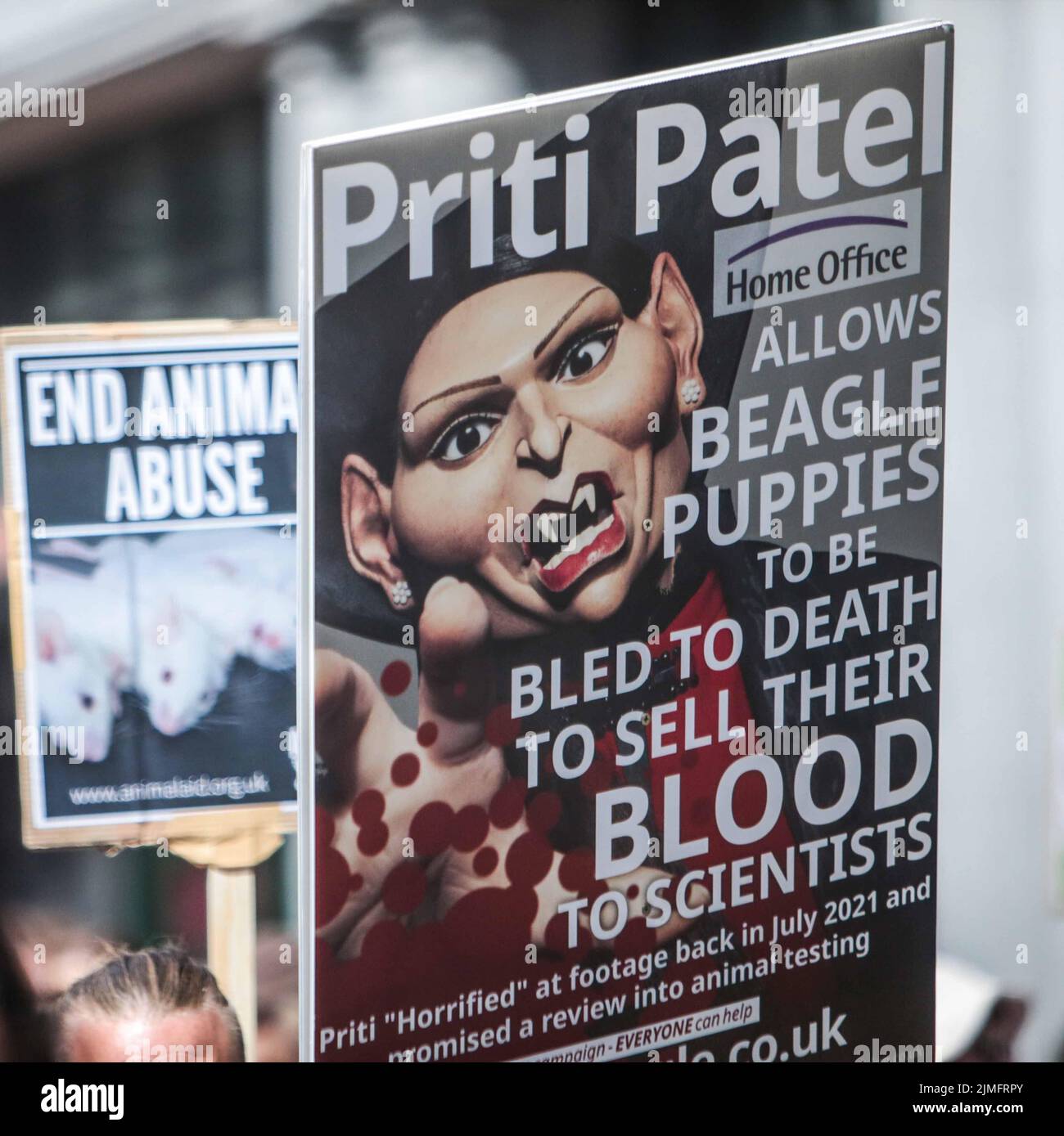 London UK 06.Aug 2022 Animal Right groups united for a rally through Central London with placards of Go Vegan and stop crudeltà contro gli animali Paul Quezada-Neiman/Alamy Live News Foto Stock
