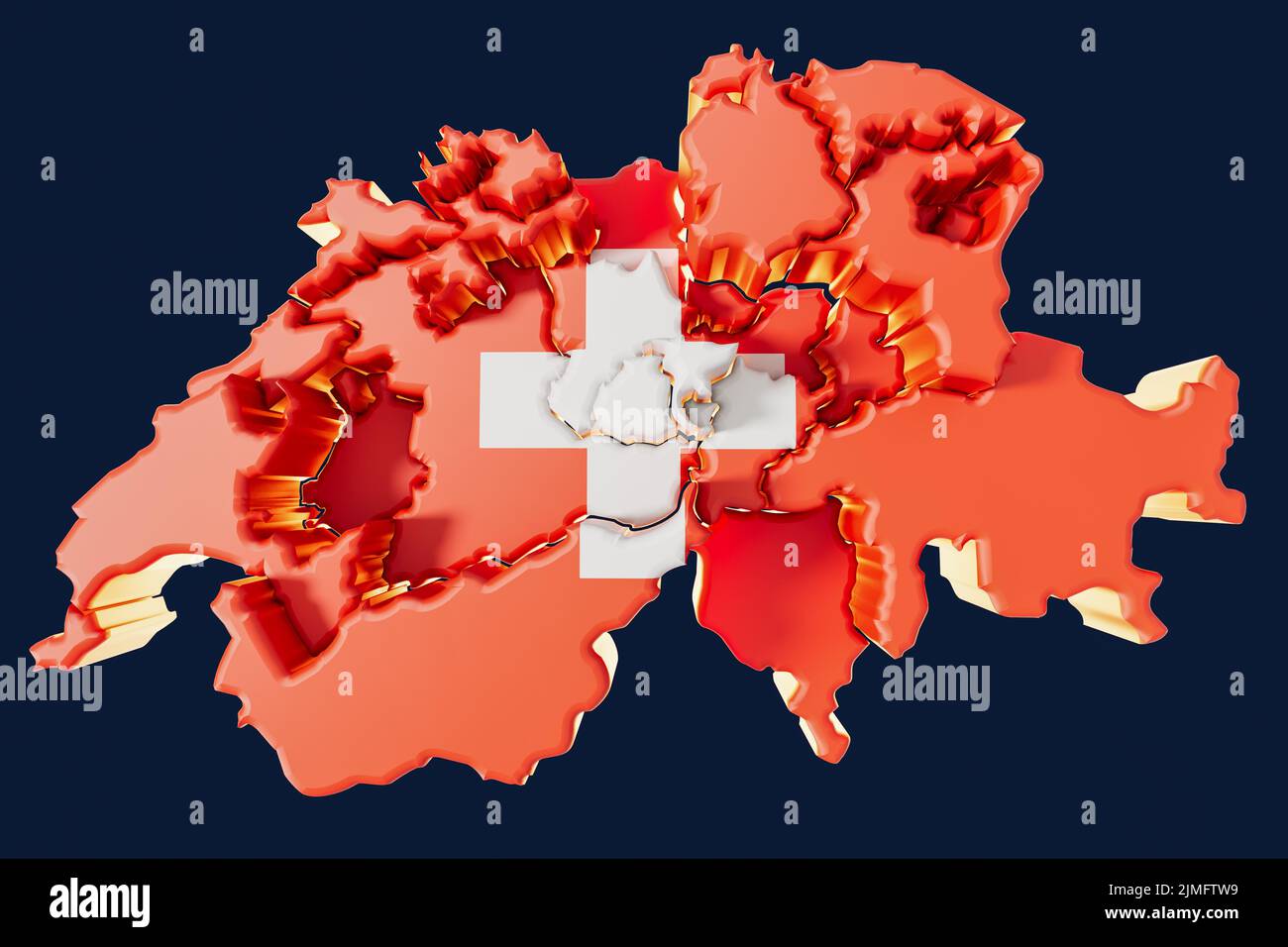 Mappa Svizzera con regioni offset 3D rendering Foto Stock