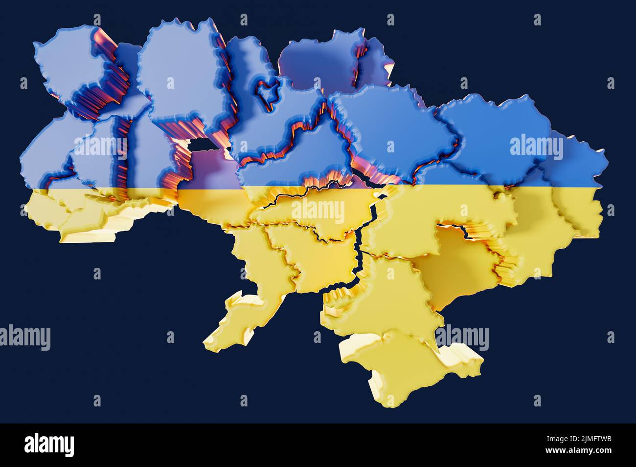 Mappa Ucraina con regioni offset 3D rappresentazione Foto Stock