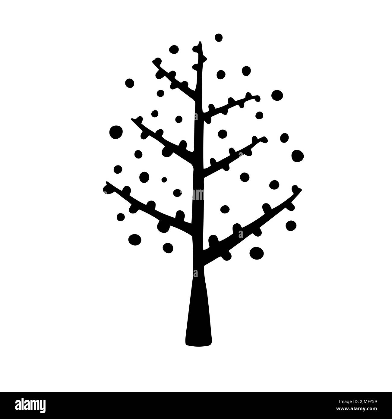 Silhouette di albero ornamentale in stile Doodle Illustrazione Vettoriale