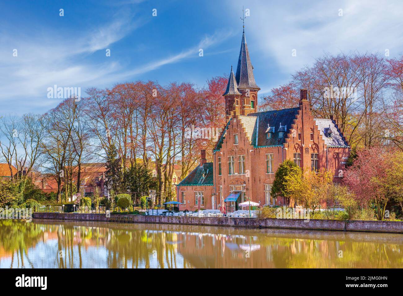 Bruges Brugge, Belgio Lago Minnewwater Foto Stock