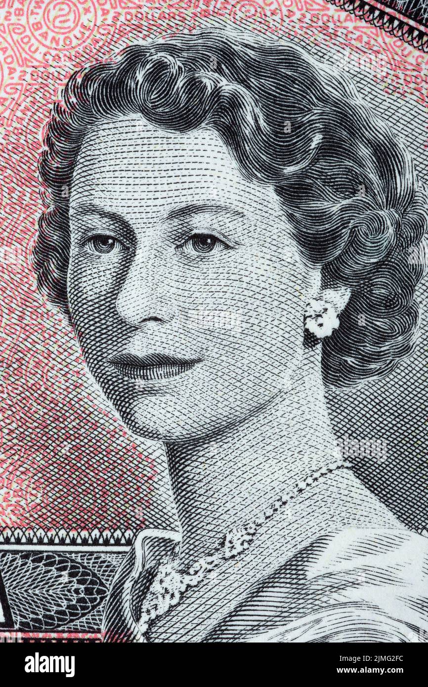 La regina Elisabetta II un ritratto dal vecchio denaro canadese - due dollari Foto Stock