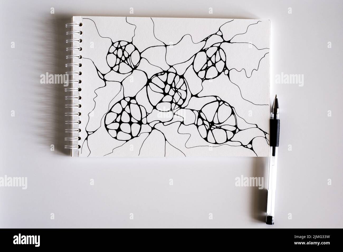 Disegno neurografico disegnato a mano. Neurografica è un metodo psicologico per cambiare il subconscio. Immagine disegnata con penna nera. Neuroart. Neuro mod Foto Stock