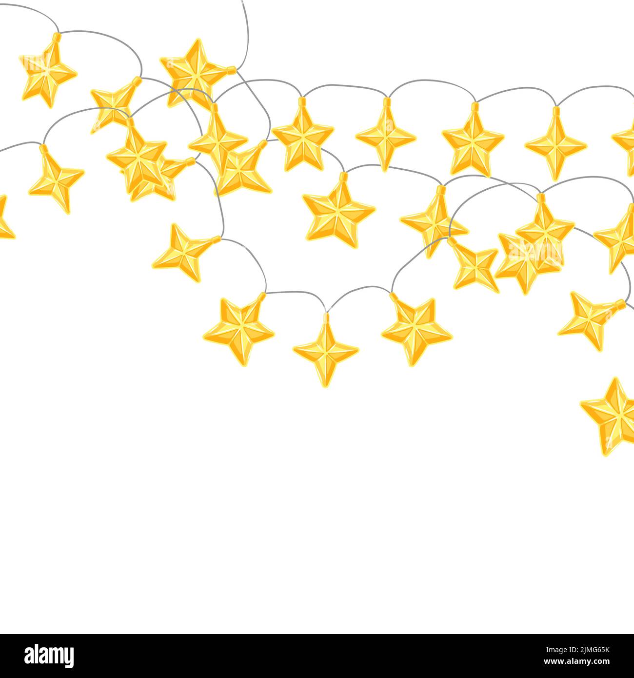 Sfondo con ghirlanda di lampadine a stella. Buon Natale e Felice decorazione di Capodanno. Design per le vacanze. Illustrazione Vettoriale