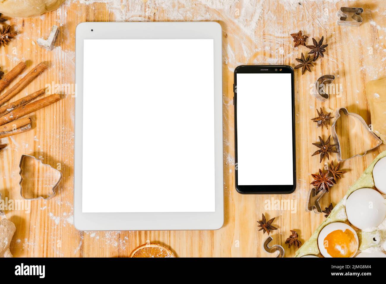 lezione di cucina online mockup smartphone tablet Foto Stock