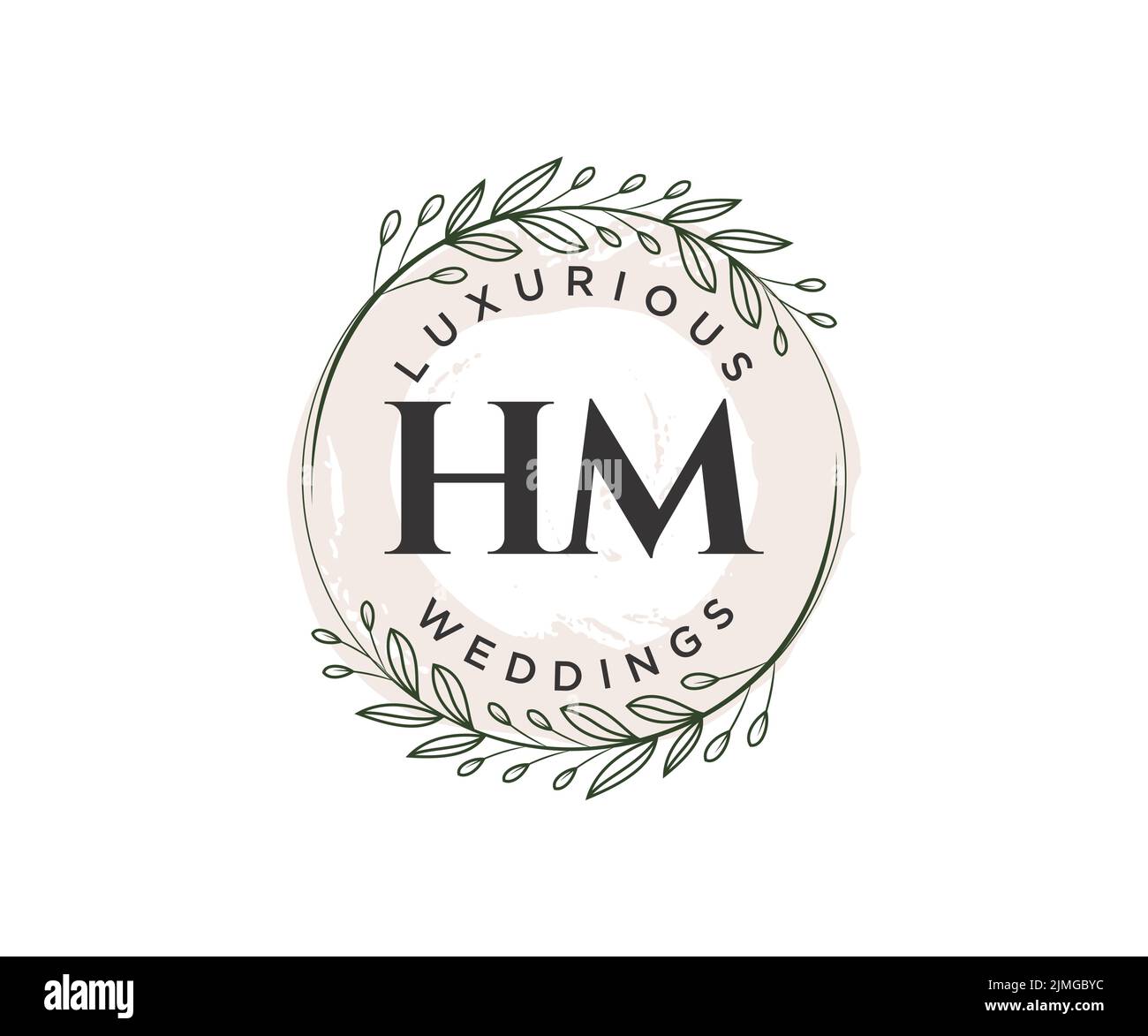 HM iniziali lettera Wedding monogramma modello logo, a mano disegnata moderna minimalista e modelli floreali per le carte di invito, Salva la data, elegante Illustrazione Vettoriale