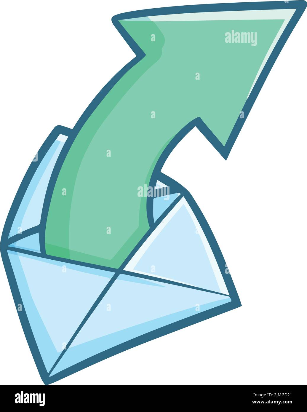 Un vettore di freccia di direzione che esce dalla busta isolata su sfondo bianco Illustrazione Vettoriale