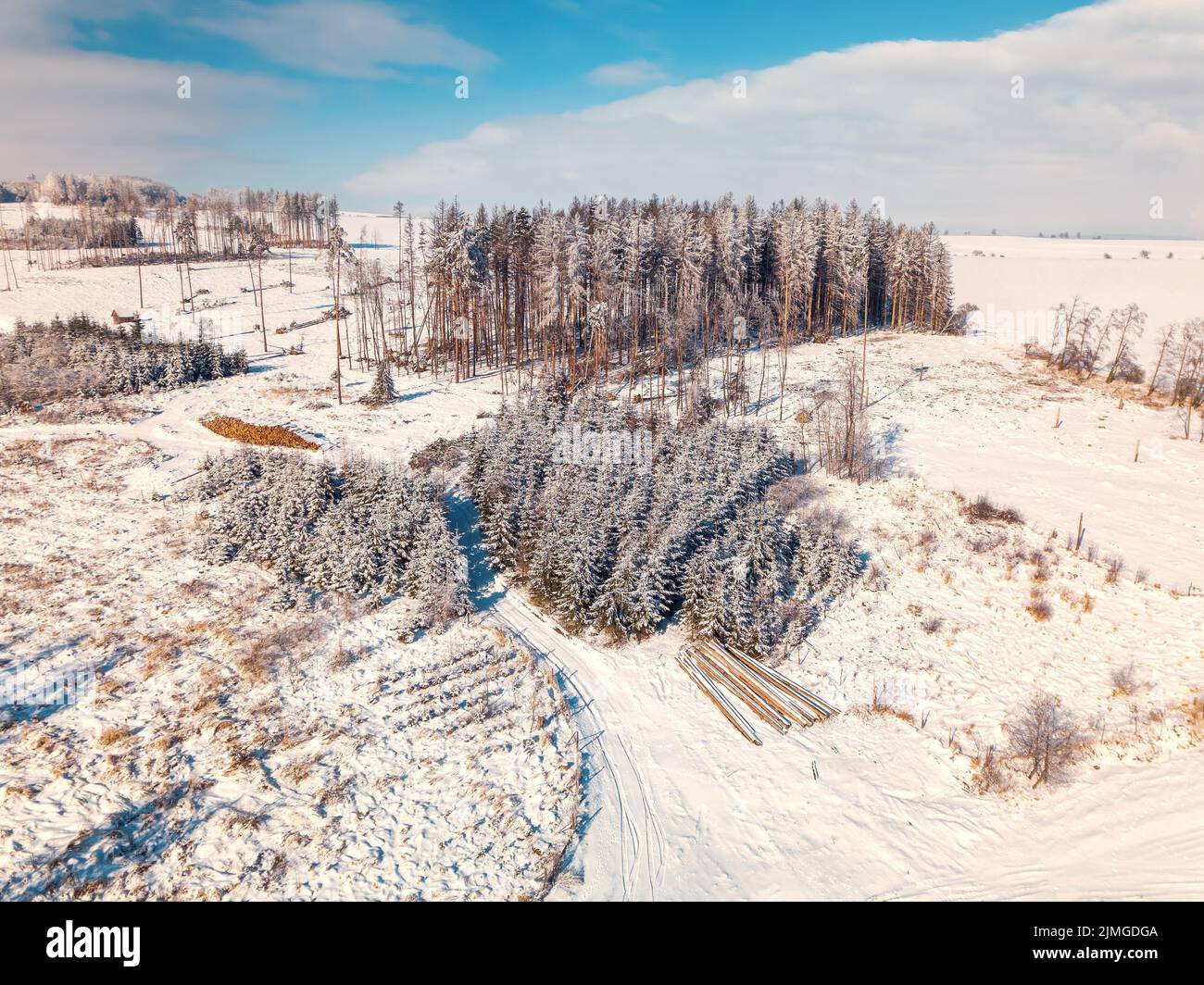 Vista aerea del paesaggio invernale delle altipiani Foto Stock