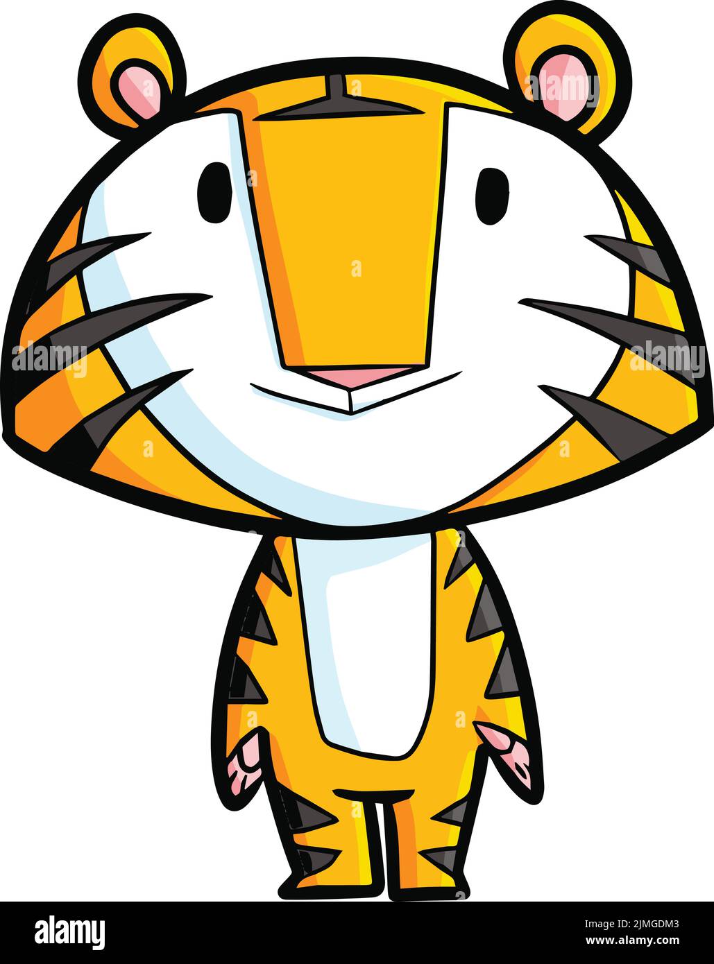 Una tigre verticale di cartone isolato su sfondo bianco. Grafica vettoriale scalabile. Illustrazione Vettoriale