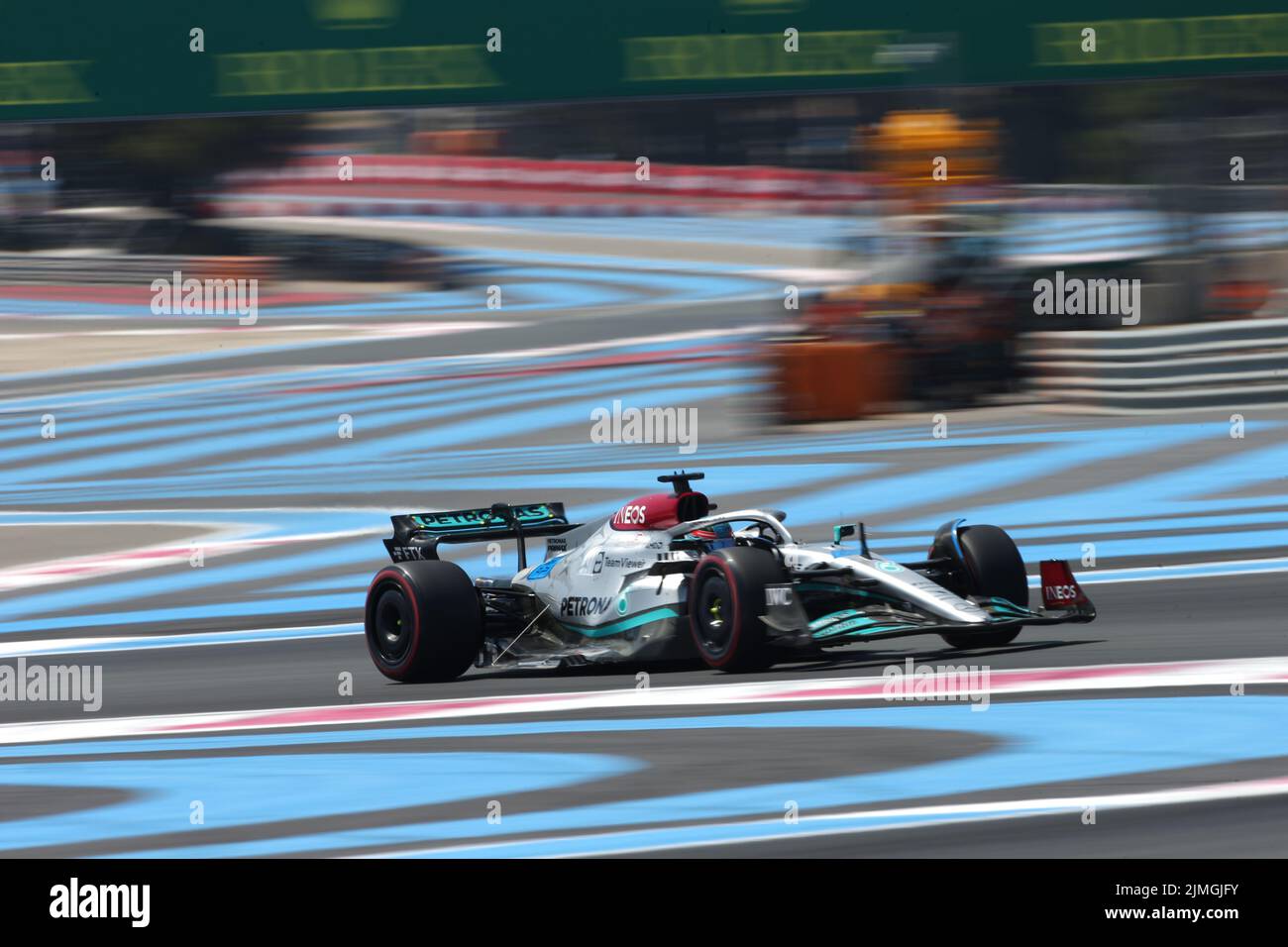 luglio 22 2022 le Castellet, Francia - F1 2022 GP di Francia - prove libere 1 - George Russell (GBR) Mercedes W13 e Performance Foto Stock