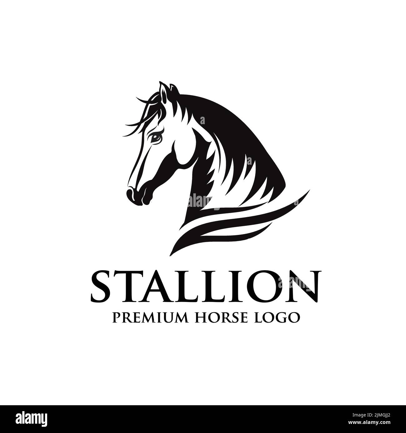 Illustrazione vettoriale di un ritratto di cavallo e logo di stallone Illustrazione Vettoriale