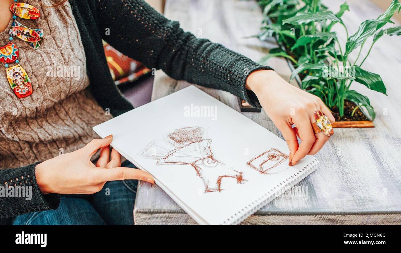 hobby talento lefthanded disegno di stilista di moda Foto Stock