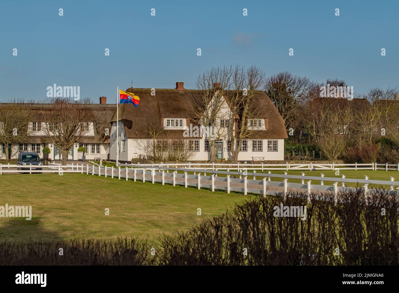 Case dai tetti di paglia Foto Stock