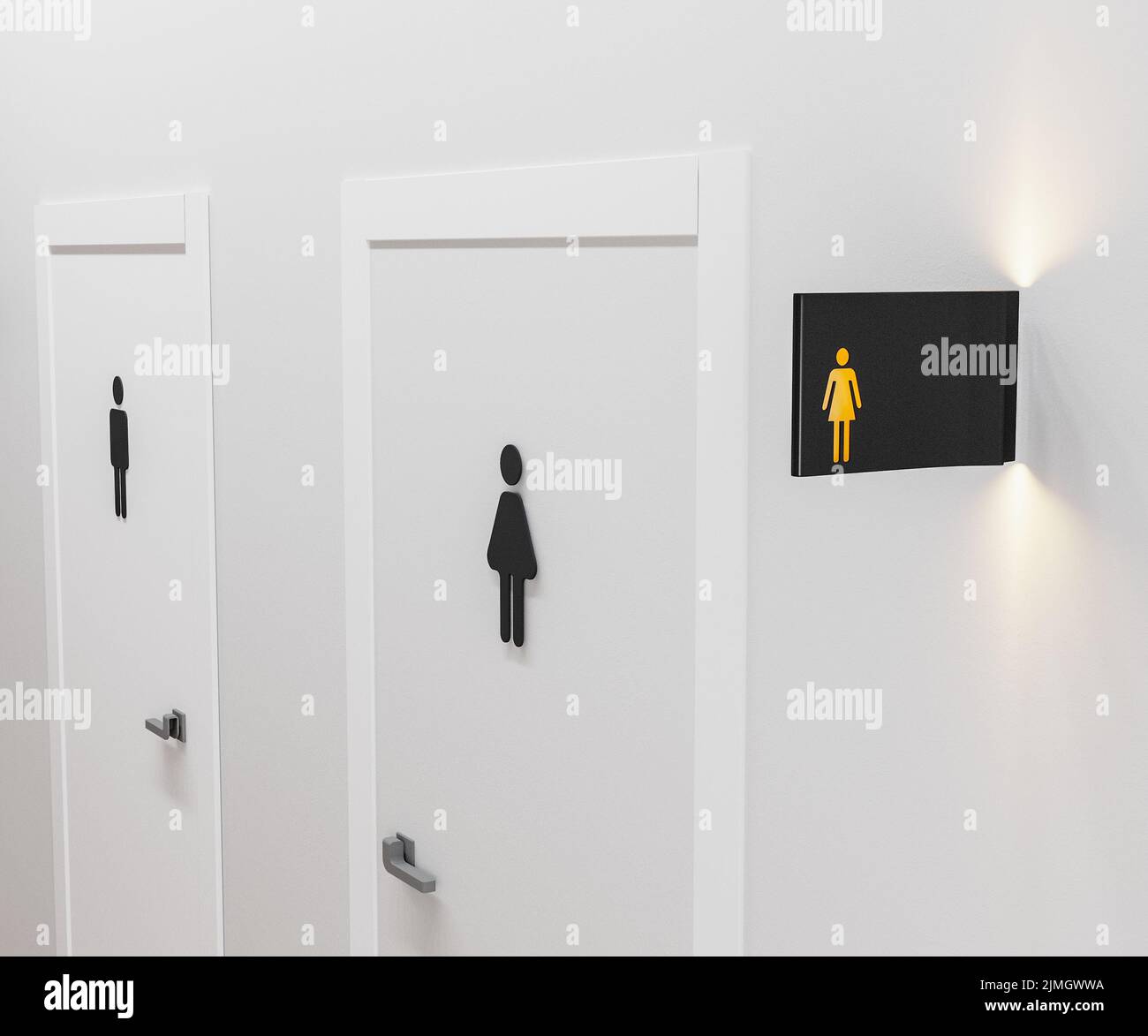 Donne porta e segno del gabinetto, wc donne, 3D render Foto Stock