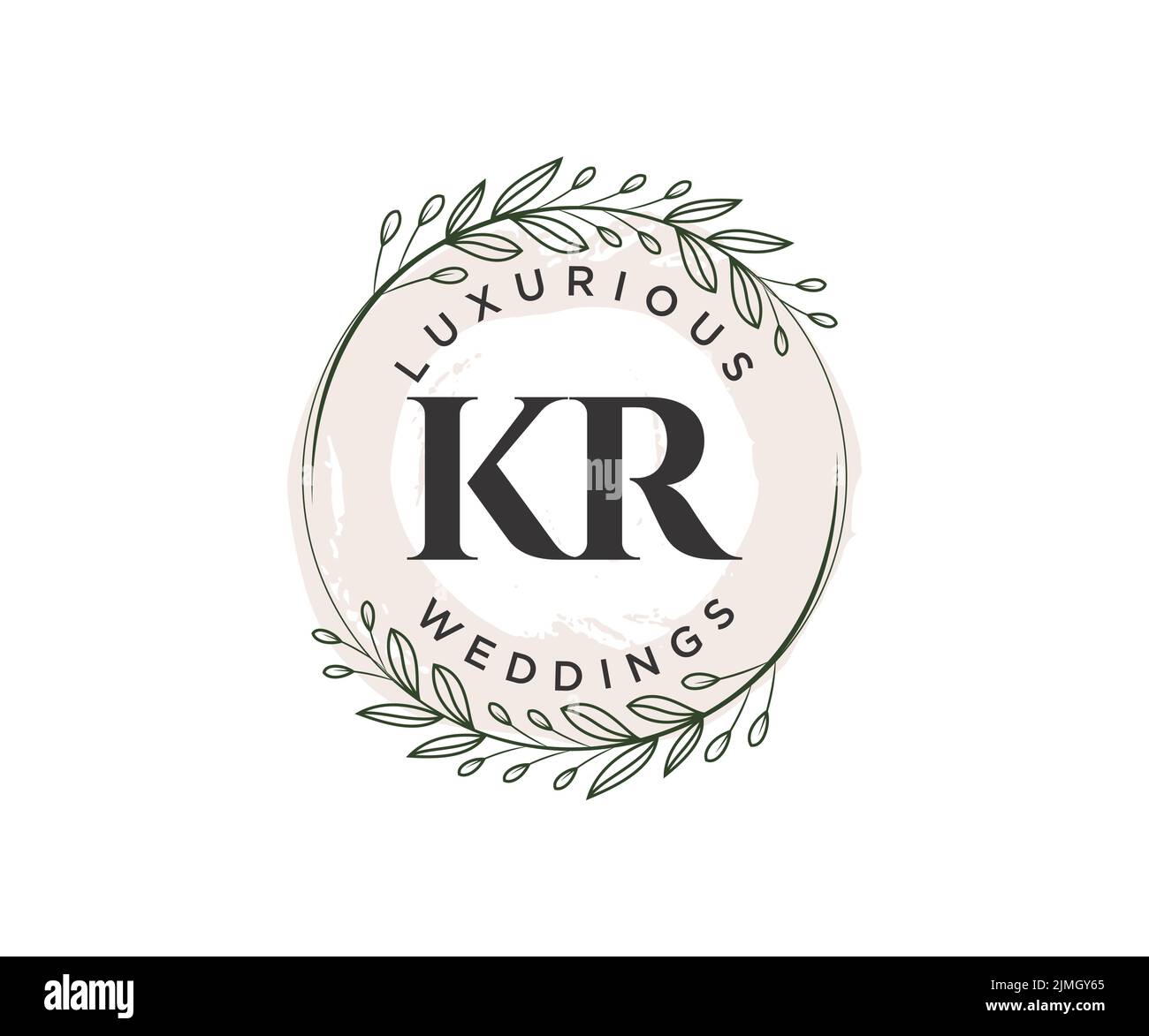 KR iniziali lettera Wedding monogramma modello loghi, disegnati a mano moderno minimalista e modelli floreali per carte di invito, Salva la data, elegante Illustrazione Vettoriale