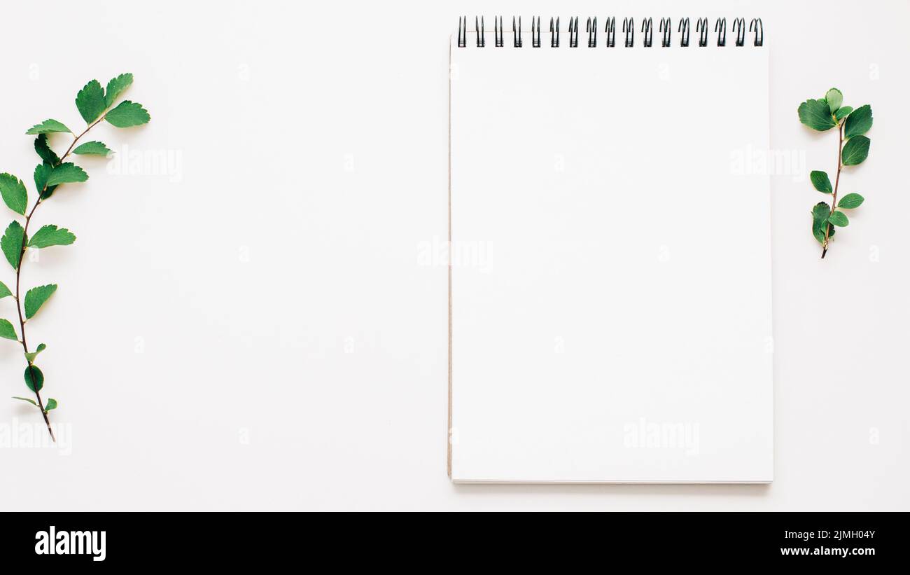 blocco note mockup vuota sketchbook pagina bianca Foto Stock