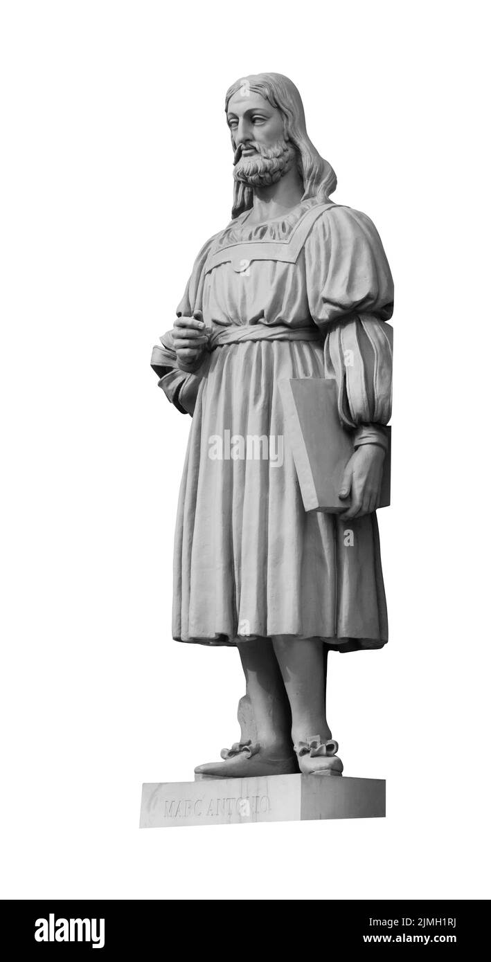 Statua di Marc Antonio sulla facciata del Palazzo del nuovo Hermitage a San Pietroburgo, Russia Foto Stock