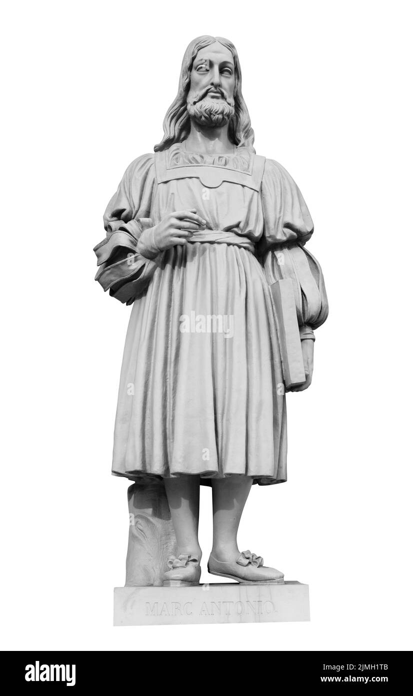 Statua di Marc Antonio sulla facciata del Palazzo del nuovo Hermitage a San Pietroburgo, Russia Foto Stock