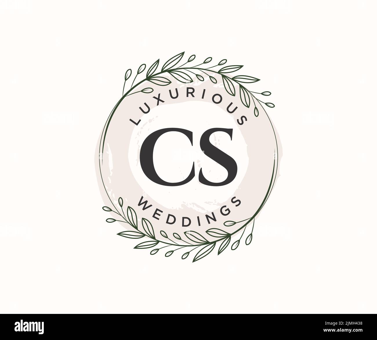 CS letter modello logo monogramma matrimonio, modelli minimalistici moderni disegnati a mano e floreali per biglietti d'invito, Salva la data, elegante Illustrazione Vettoriale
