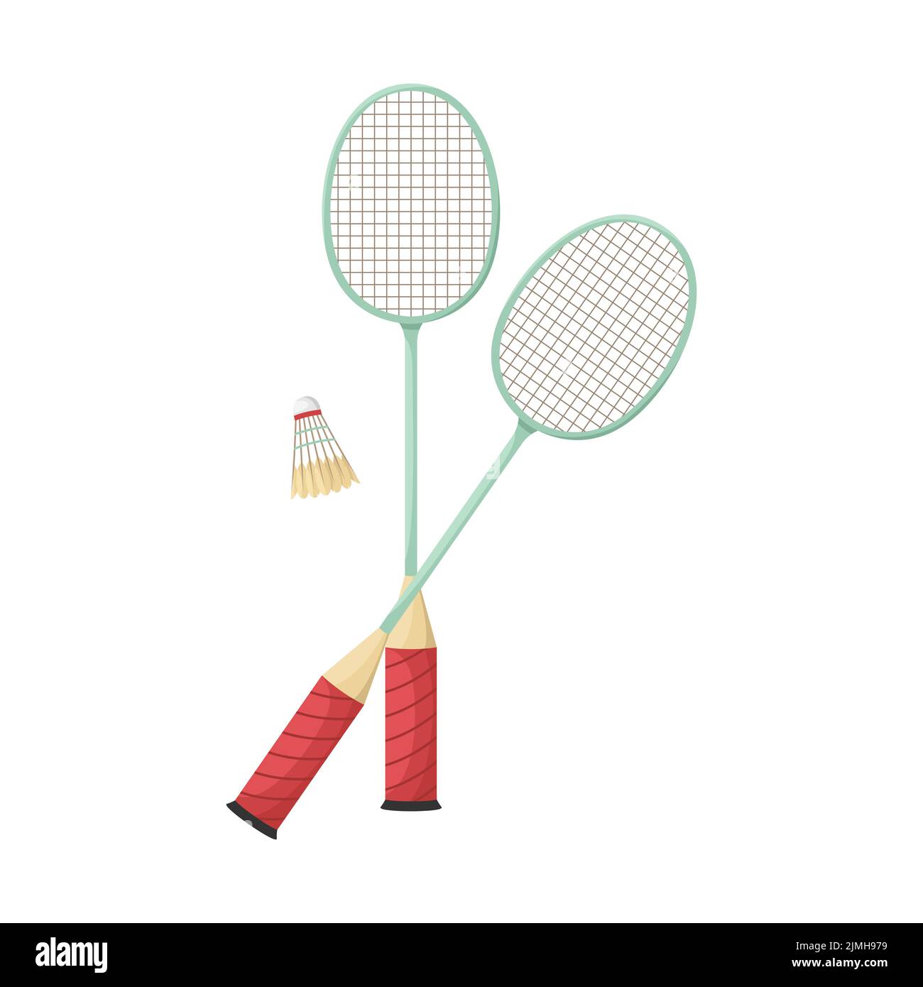Illustrazione vettoriale di due racchette di badminton e un shuttlefino. Illustrazione Vettoriale