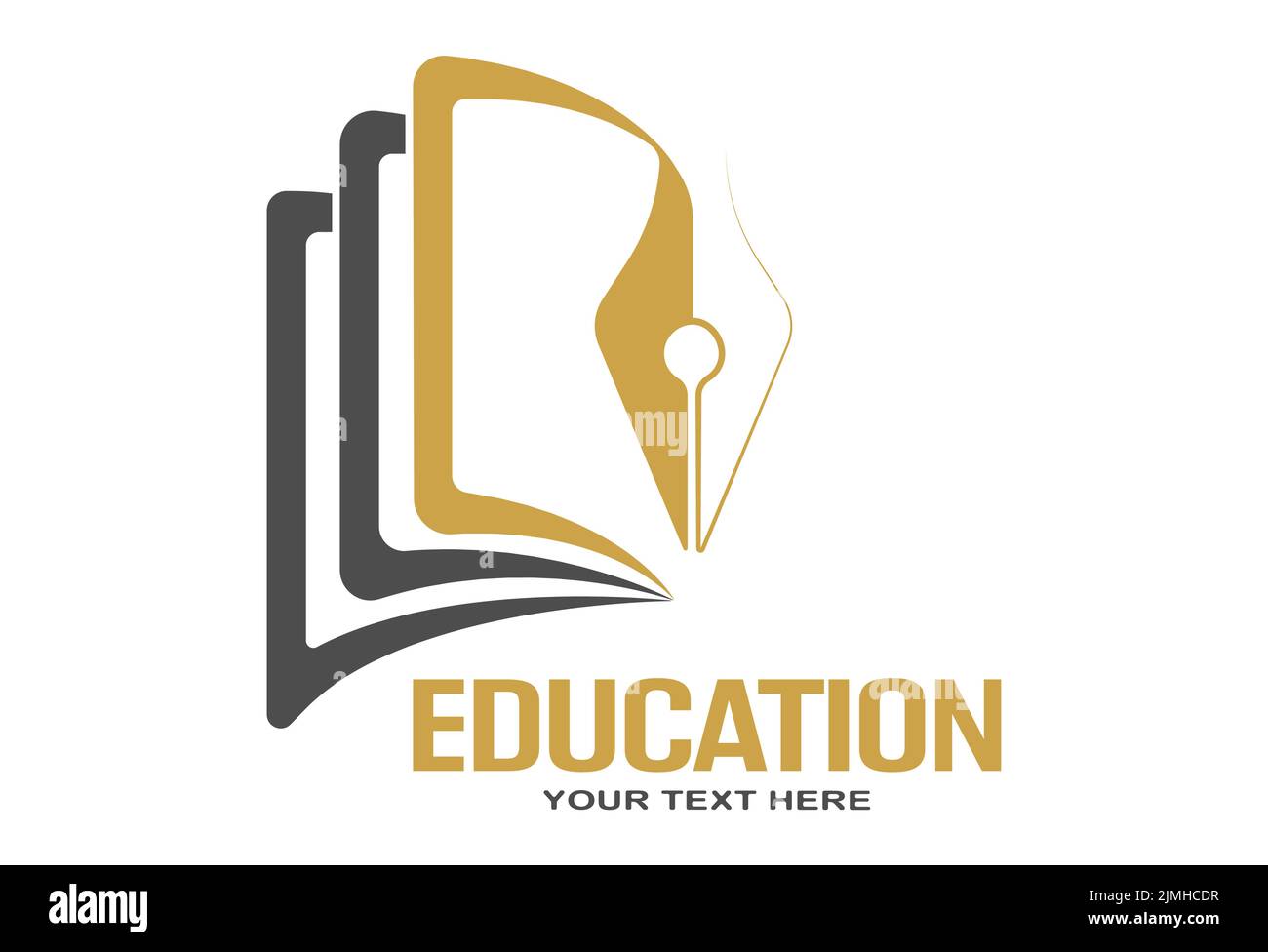 Istruzione. Modello di logo con un libro aperto e una penna. Un esempio per siti web, applicazioni e idee creative. Stile piatto. Illustrazione Vettoriale