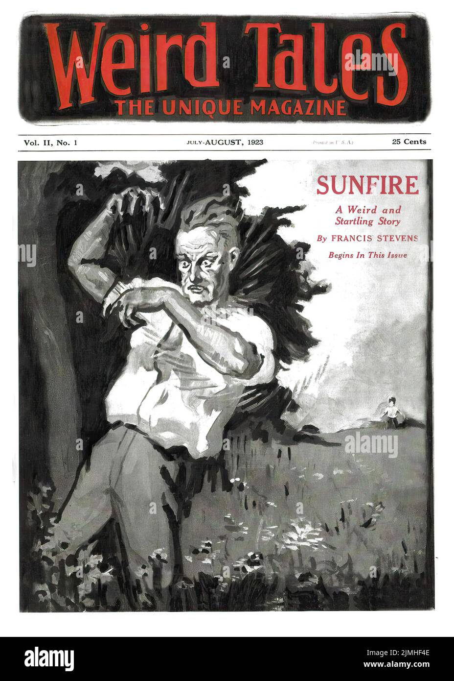 Cover di bizzarri Tales, luglio-agosto 1923, Sunfire, di Francis Stevens. Volume 2, numero 1. Copertina di R. M. Mally Foto Stock