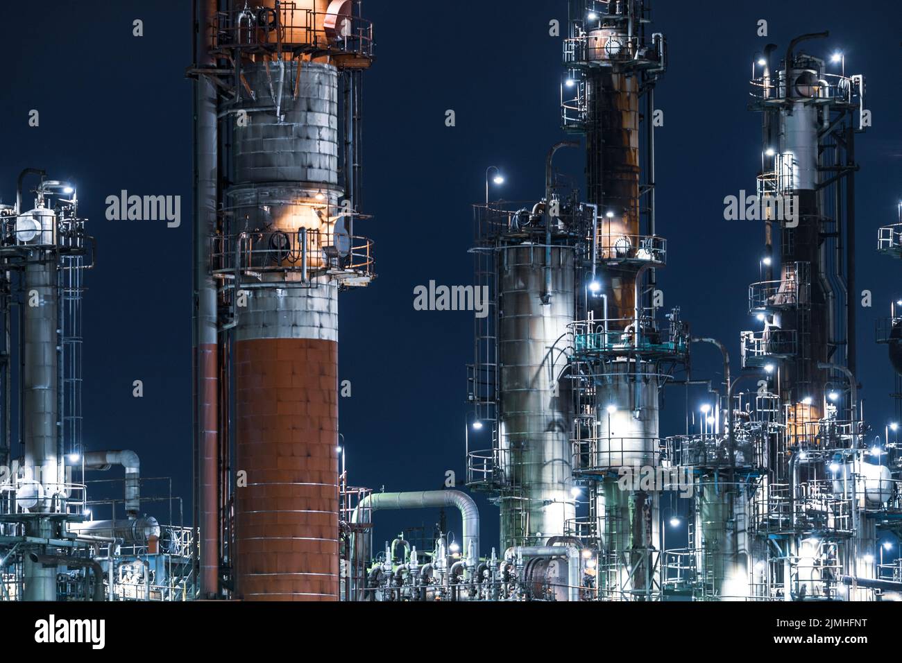 Vista notturna della fabbrica della zona industriale di Kawasaki Keihin Foto Stock
