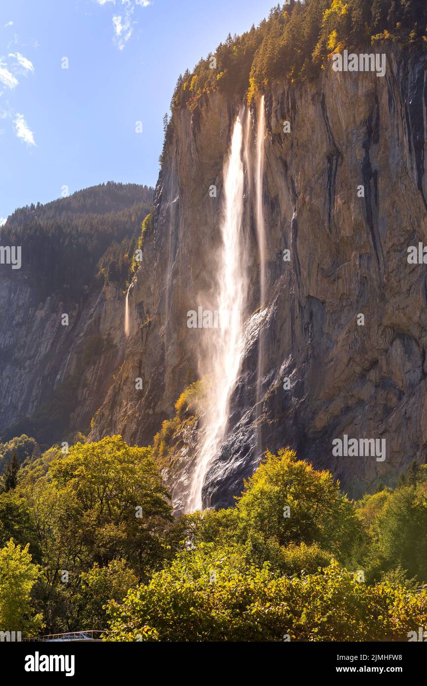 Cascata Staubbach a Lauterbrunnen, Svizzera Foto Stock