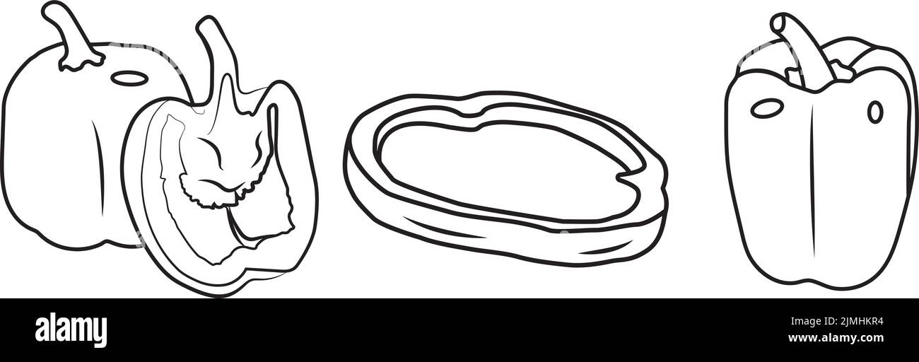 Peperone, Capsicum, peperone dolce o capsicum, stampa di doodle e tela Illustrazione Vettoriale