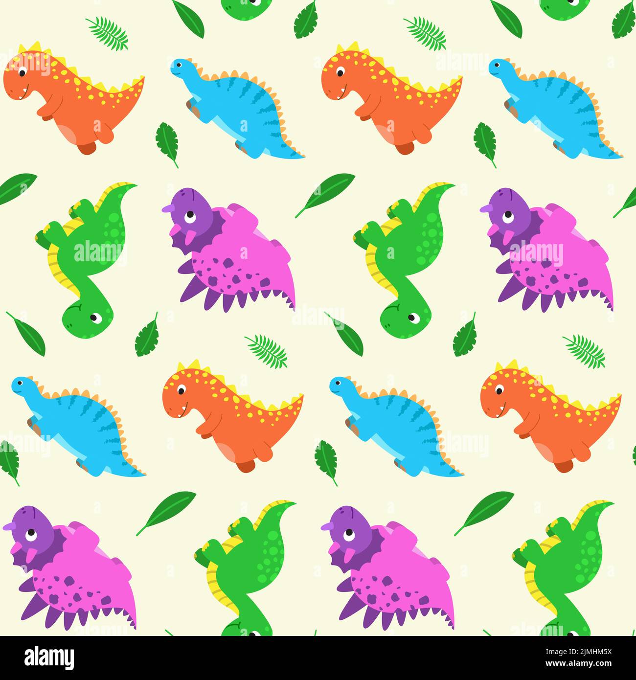 Modello senza cuciture con divertenti dinosauri cartoni animati. Stampa carina per i vestiti dei bambini, tessuti, arredamento stanza del vivaio. Sfondo bambino per tessuto, cartolina Illustrazione Vettoriale