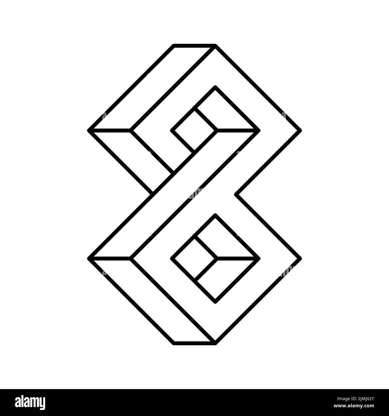 Icona della linea di forma impossibile. 3D numero 8. Simbolo infinito. Forma geometrica astratta. Esher segno infinito. Optical Illusion penrose. Illustrazione vettoriale. Illustrazione Vettoriale