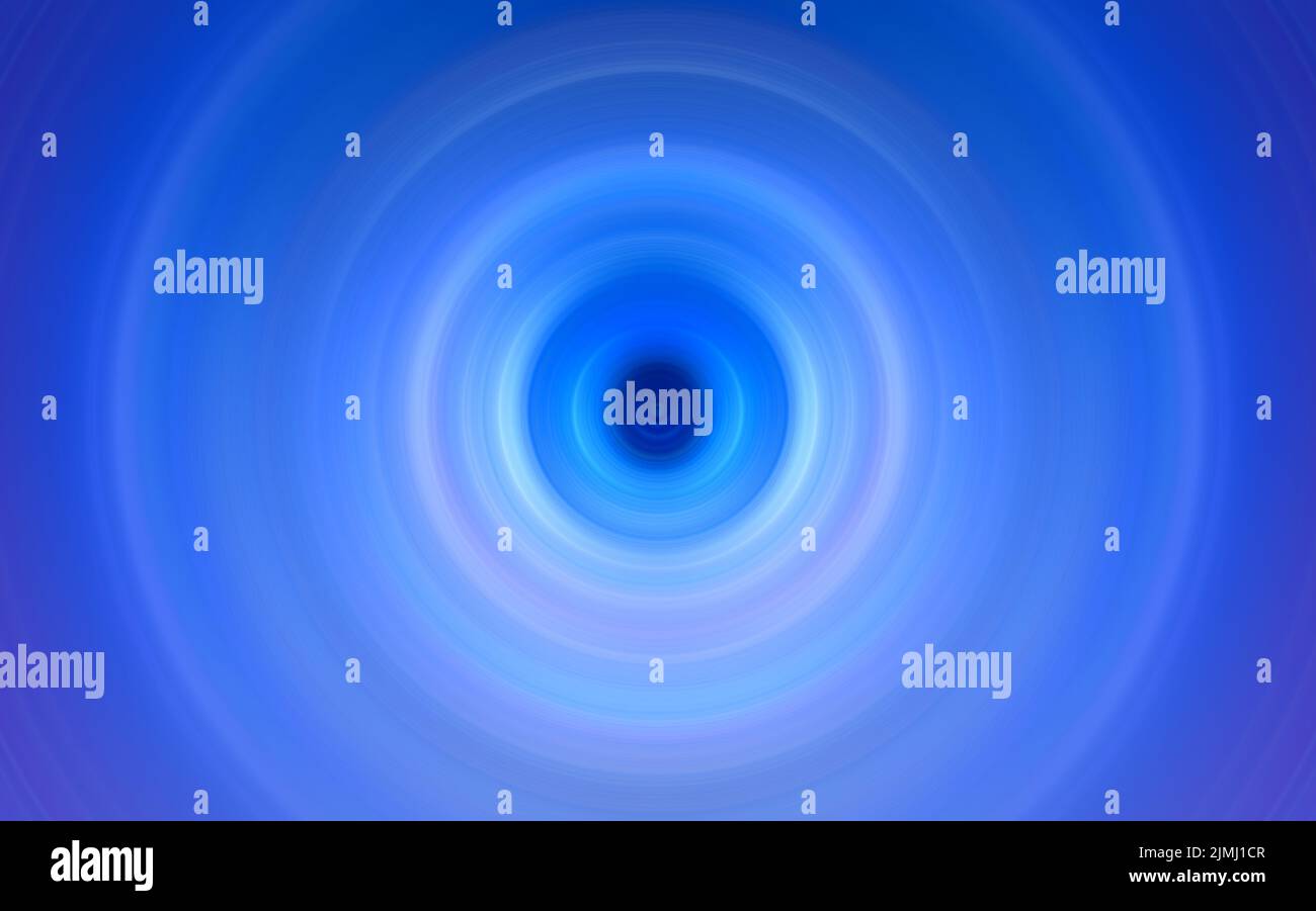 Astratto sfondo blu rotondo. Immagine di cerchi divergenti. Rotazione che crea cerchi. Foto Stock