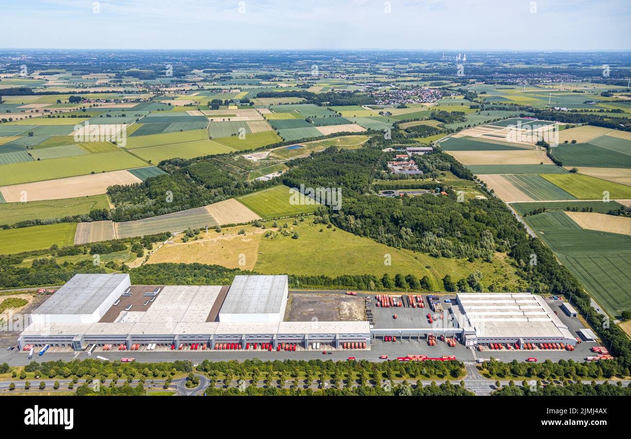 Foto aerea, magazzino ATU, impianto di trattamento delle acque reflue Werl, gestione dei rifiuti Soest, parco industriale KonWerl , Werl, Soester Börde, Renania settentrionale-Westphali Foto Stock