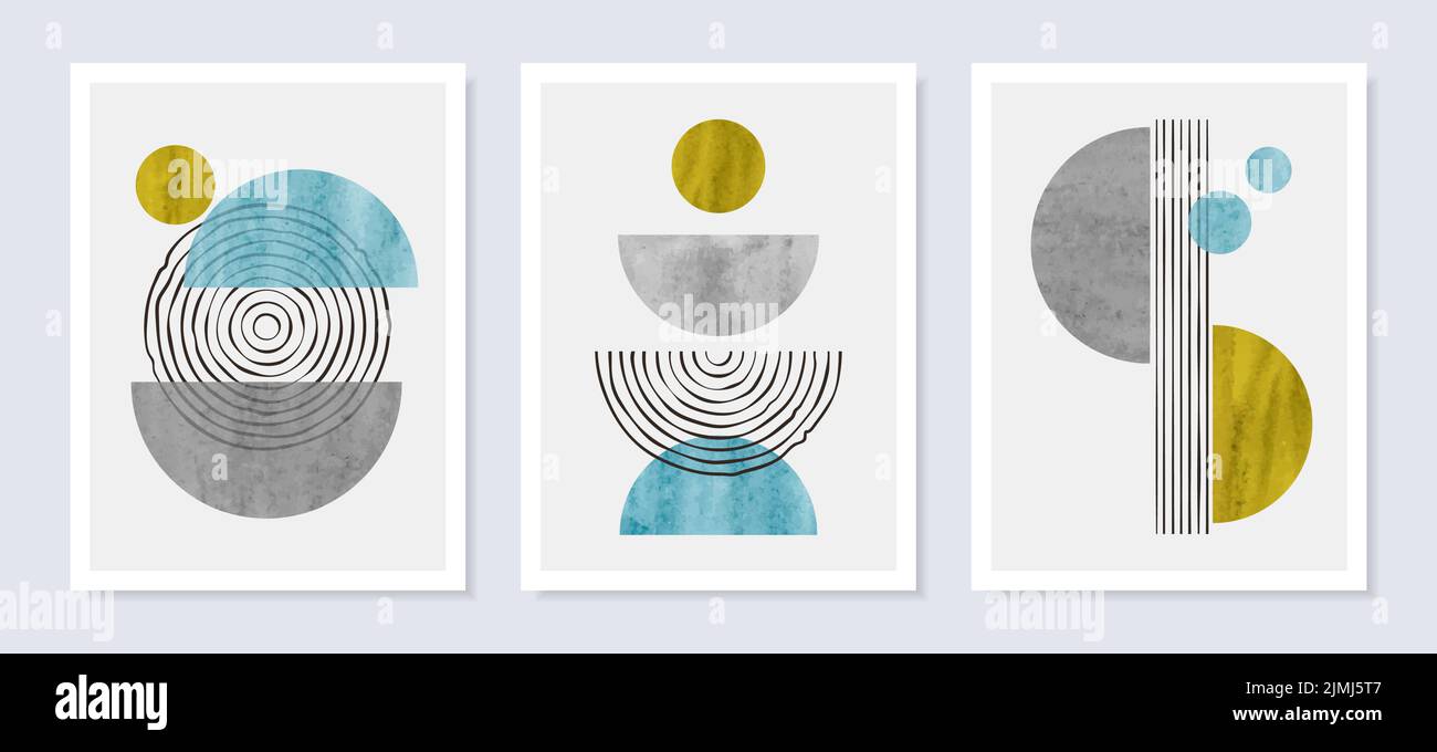 Set di vettori minimi astratti per l'arte parietale. Poster alla moda, design moderno di metà secolo. Illustrazione Vettoriale