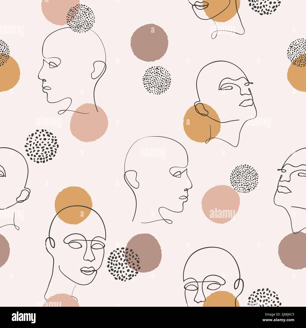 Modello astratto senza giunture con facce femminili. Sfondo vettoriale trendy con ritratti femminili. Una linea art. Illustrazione Vettoriale